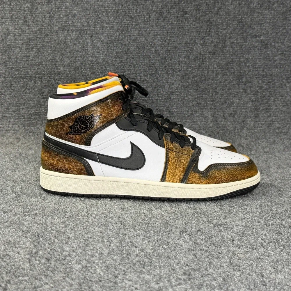 Jordan 1 Mid SE Shoes Men's 11 Orange Wear Away Athletic Retro Sneakers